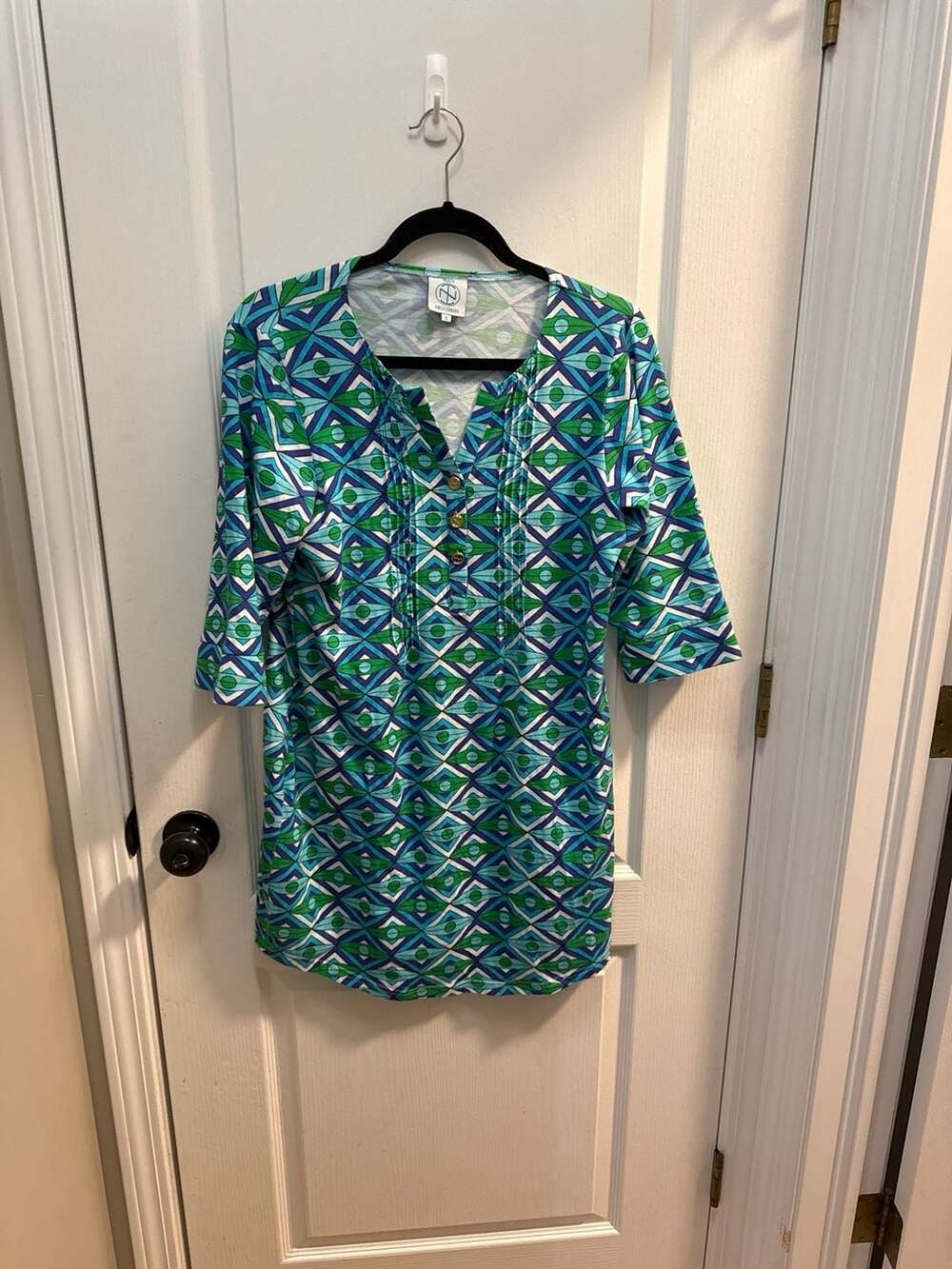 Tracy Negoshian Geometric Print 3/4 Sleeve Tunic Dress Size S
